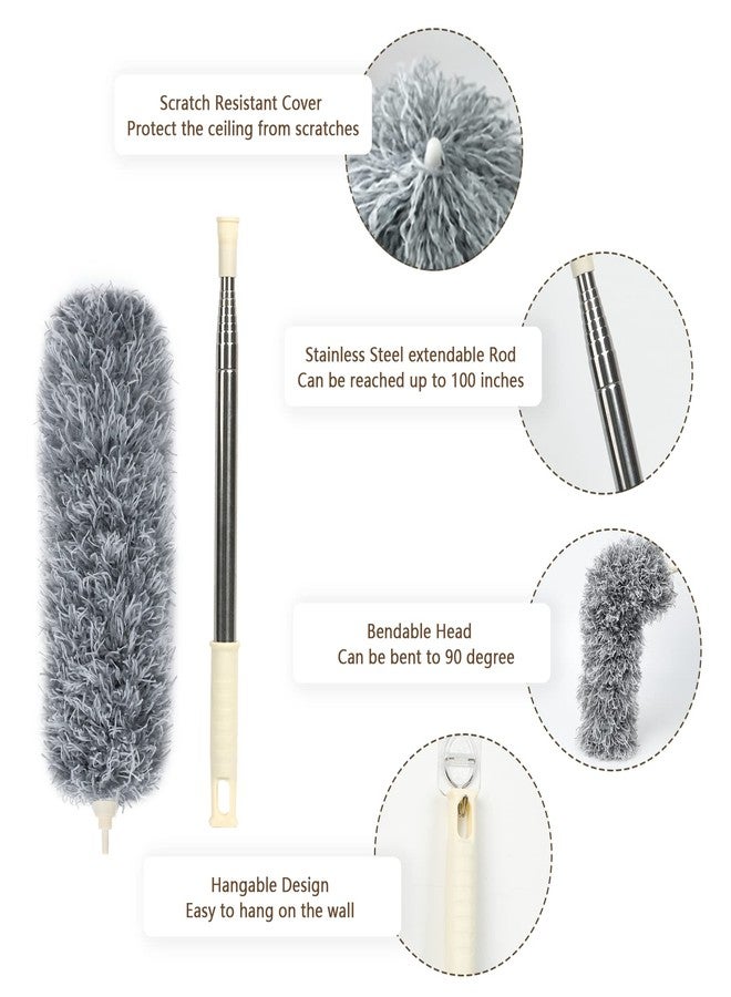ENJSD Extendable Feather Duster,Microfiber Duster with Extra Long 100in Stainless Steel Telescopic Dusters with Scratch Resistant Cover,Perfect for Cleaning Cobweb,Ceiling Fan,Cars etc.(Grey) - Image 2